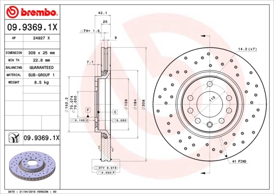 Disque de frein BREMBO 09.9369.1X