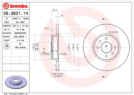 Disque de frein BREMBO 08.9621.14