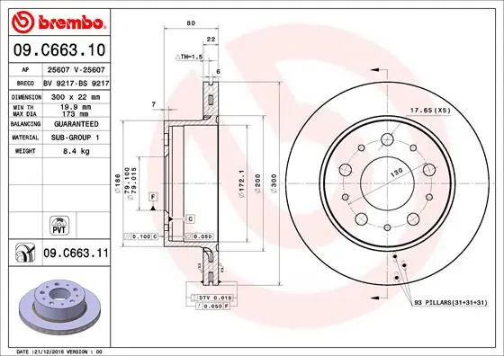 Disque de frein BREMBO 09.C663.11