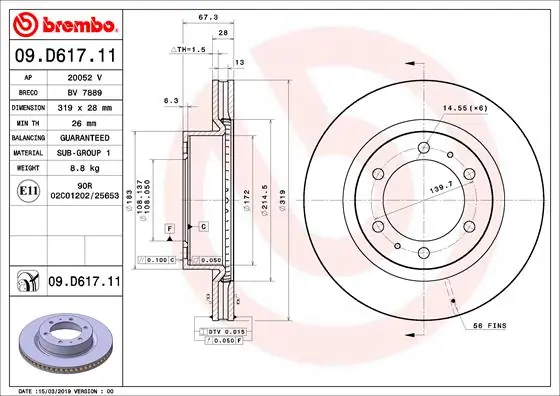 Disque de frein BREMBO 09.D617.11