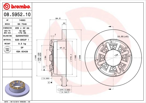 Disque de frein BREMBO 08.5952.10