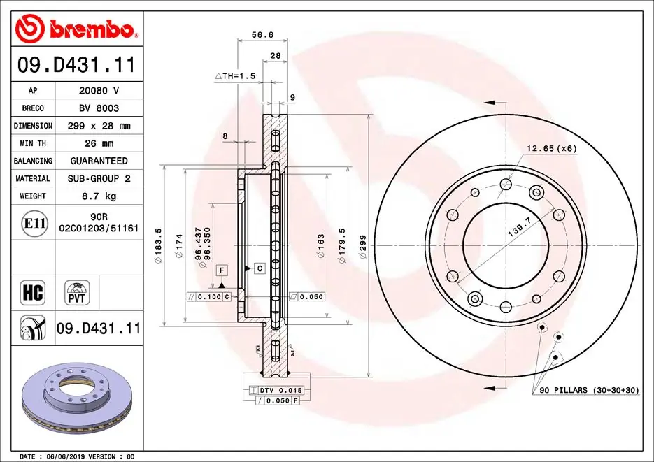 Disque de frein BREMBO 09.D431.11