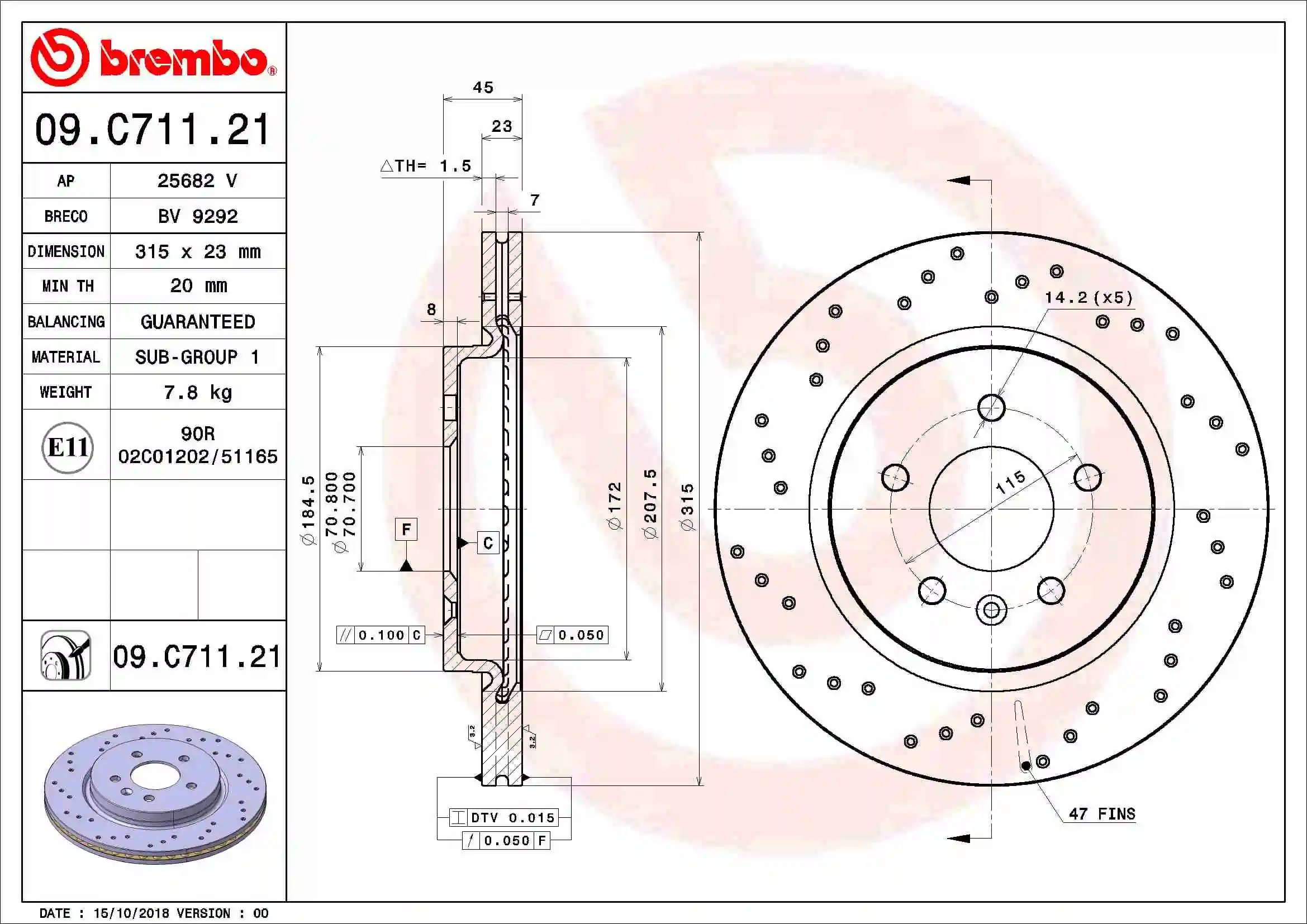 Disque de frein BREMBO 09.C711.21