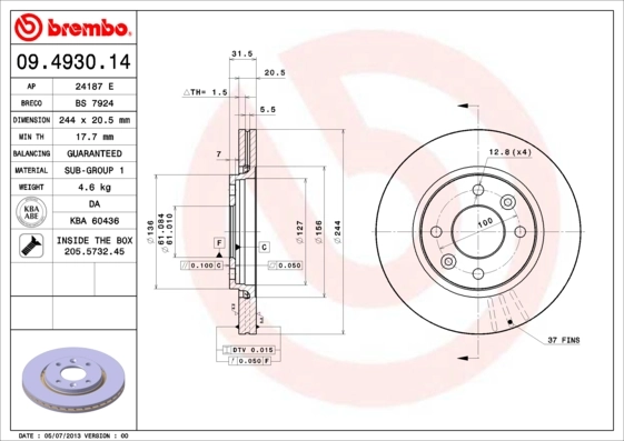 Disque de frein BREMBO 09.4930.14