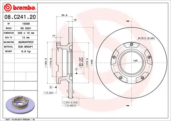 BREMBO 08.C241.20 — Гальмівний диск
