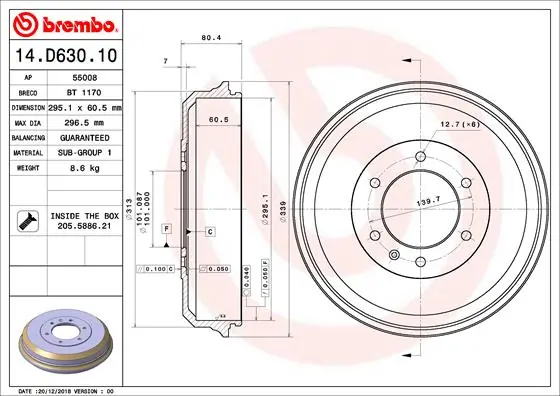 Tambour de frein BREMBO 14.D630.10