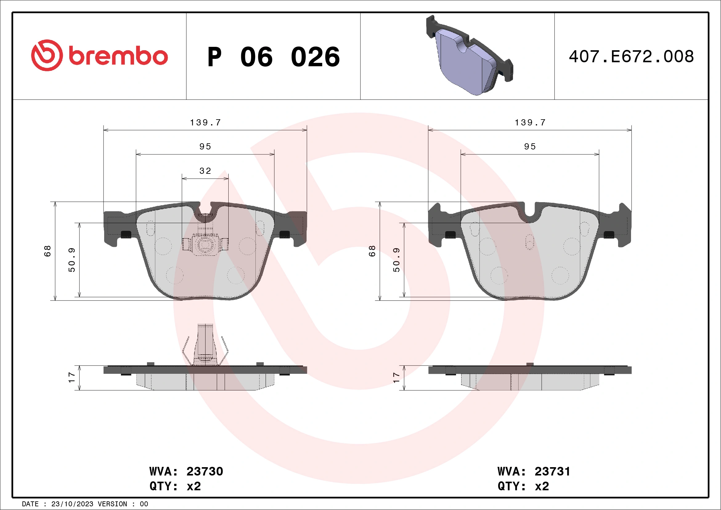 BREMBO P 06 026 — Колодка гальм. диск. BMW X5, X6 задн. (вир-во BREMBO)