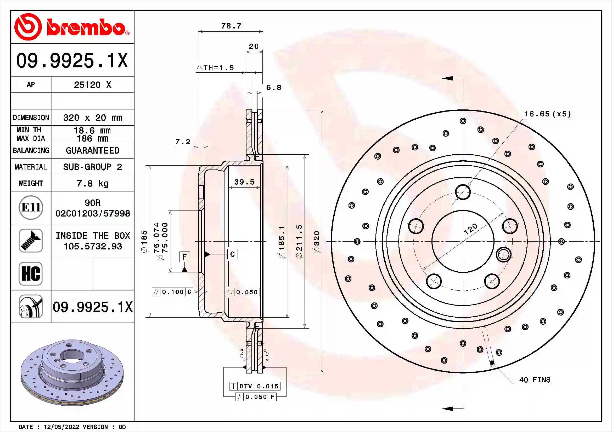 Disque de frein BREMBO 09.9925.1X