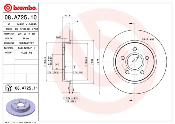 Disque de frein BREMBO 08.A725.10