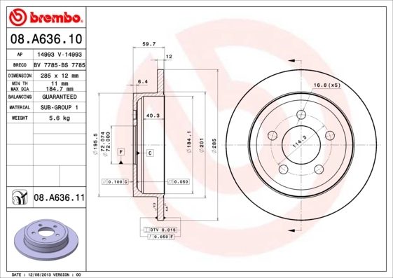 Disque de frein BREMBO 08.A636.11
