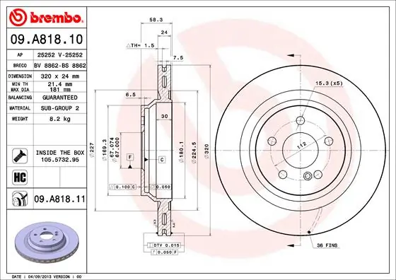 BREMBO 09.A818.11 — Диск гальмівний