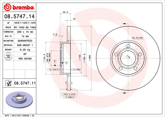 Disque de frein BREMBO 08.5747.11