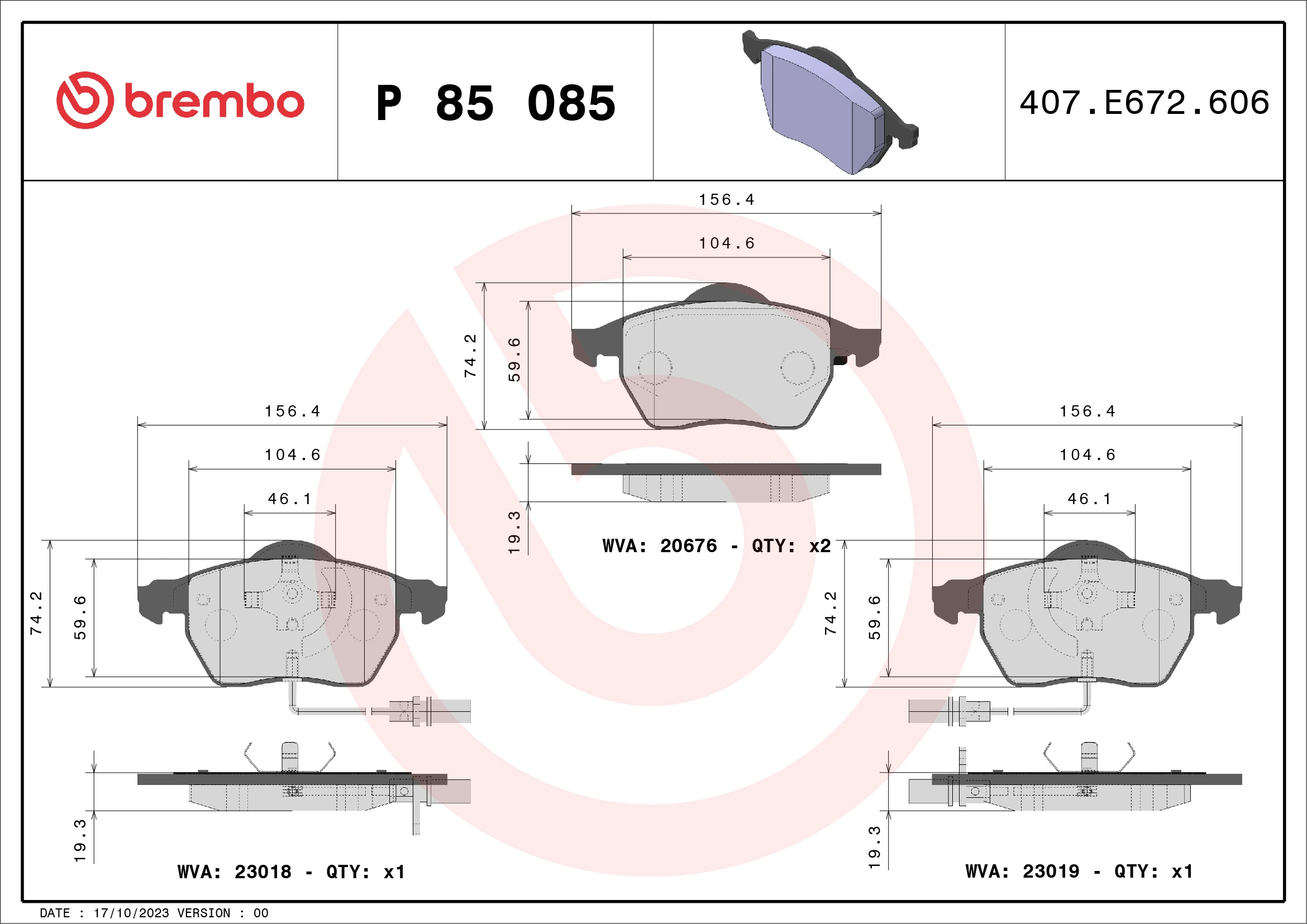 BREMBO P85085 — Колодки гальмівні дискові