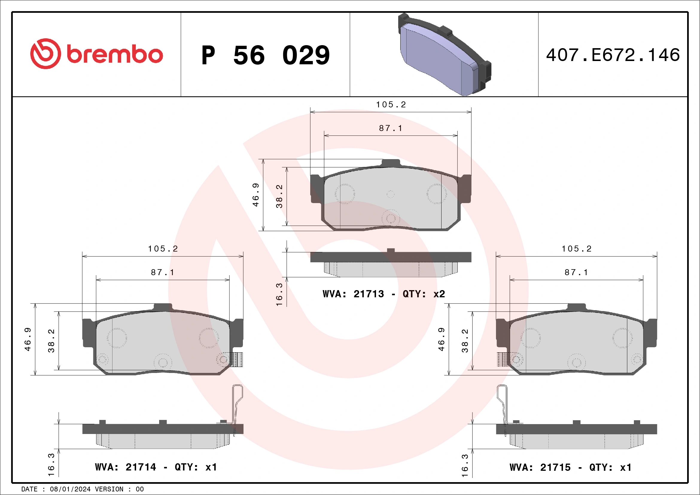 Kit de plaquettes de frein, frein à disque BREMBO P 56 029