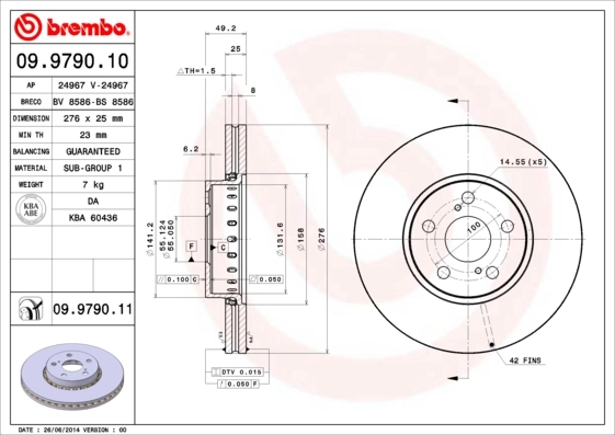 Disque de frein BREMBO 09.9790.11