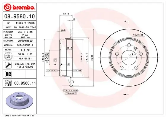 Disque de frein BREMBO 08.9580.11