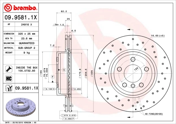 Disque de frein BREMBO 09.9581.1X