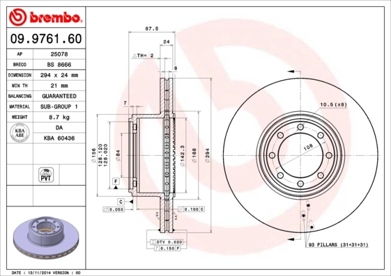 Disque de frein BREMBO 09.9761.60