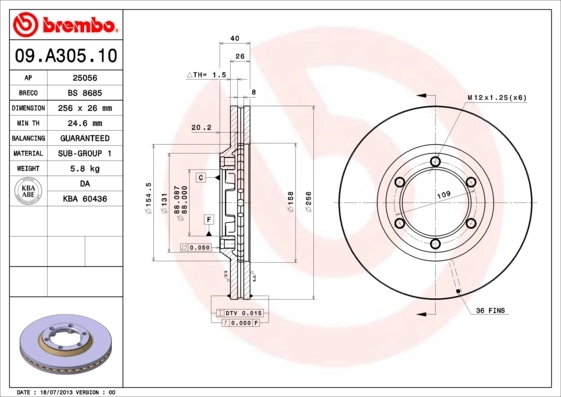 Disque de frein BREMBO 09.A305.10