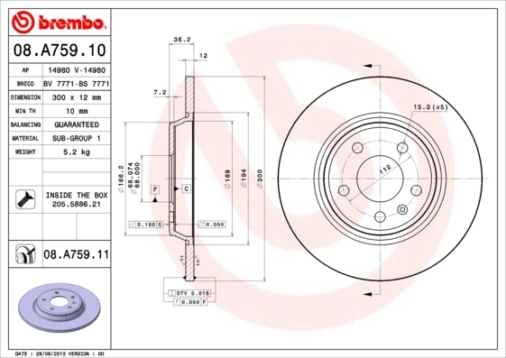 Disque de frein BREMBO 08.A759.11