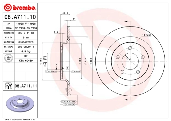 Disque de frein BREMBO 08.A711.11