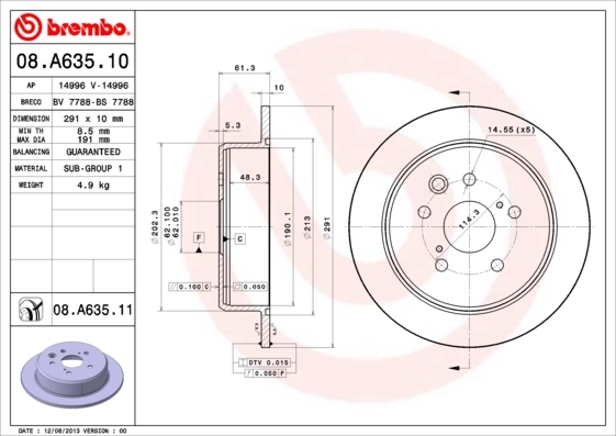 Disque de frein BREMBO 08.A635.11