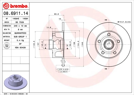 Disque de frein BREMBO 08.6911.14