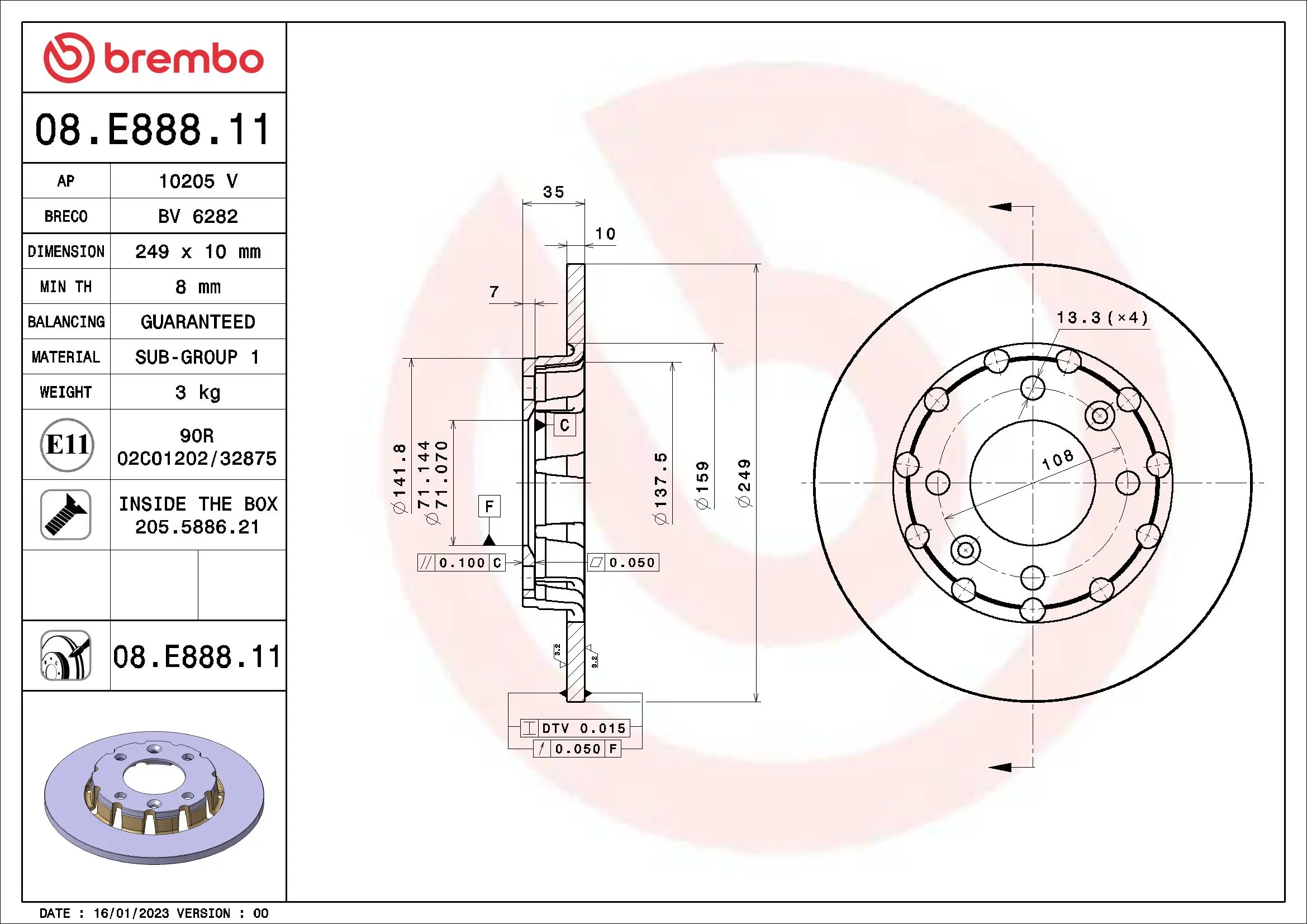 Disque de frein BREMBO 08.E888.11