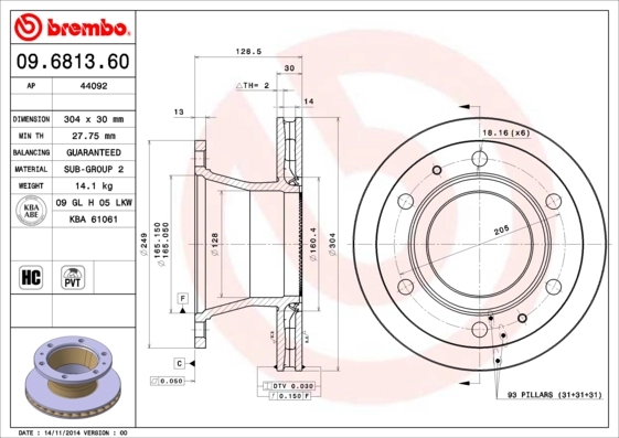 Disque de frein BREMBO 09.6813.60