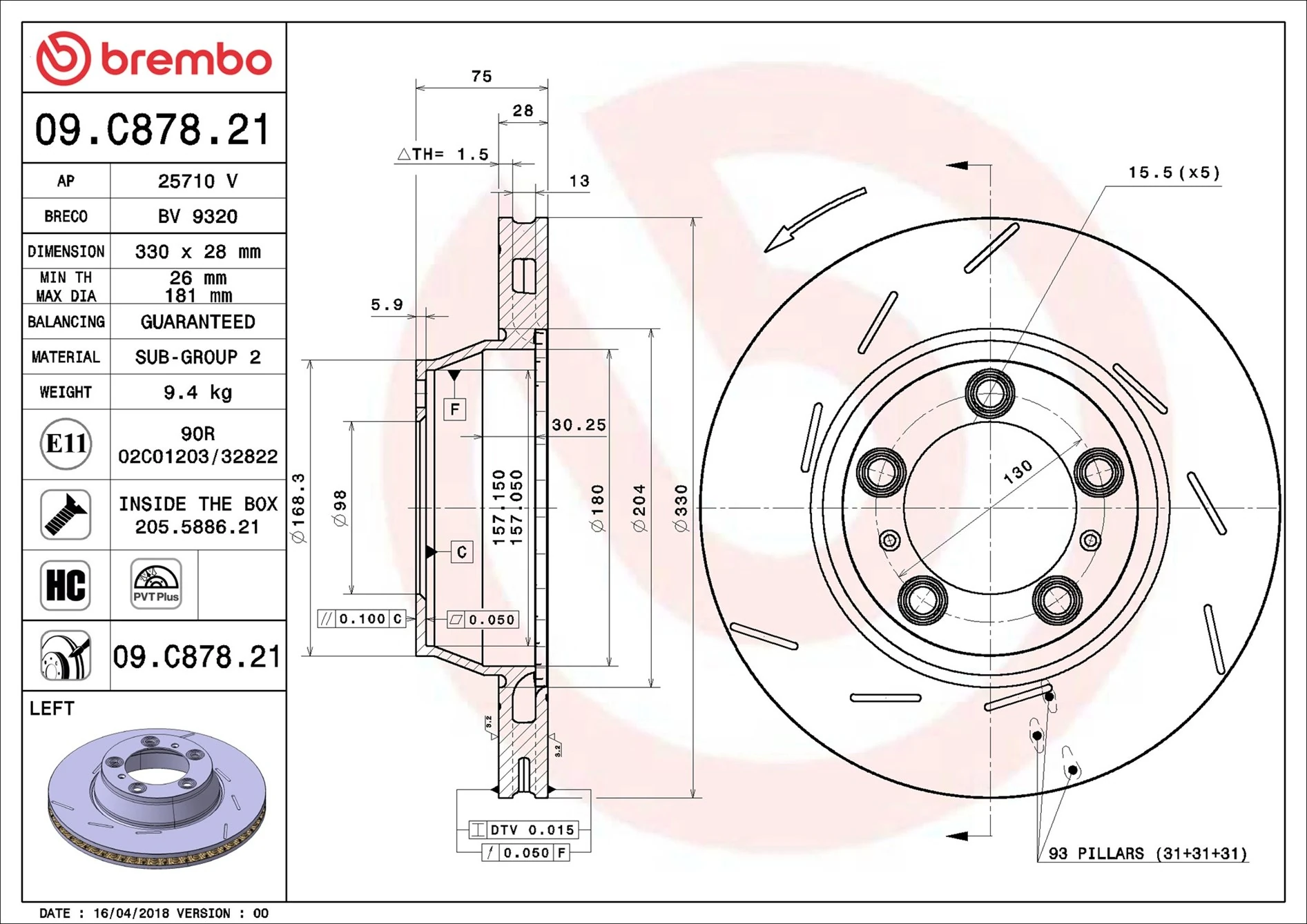 Disque de frein BREMBO 09.C878.21