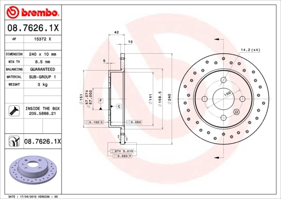 Disque de frein BREMBO 08.7626.1X