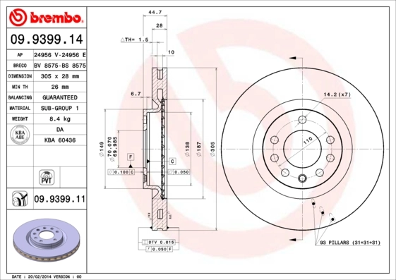 Disque de frein BREMBO 09.9399.11