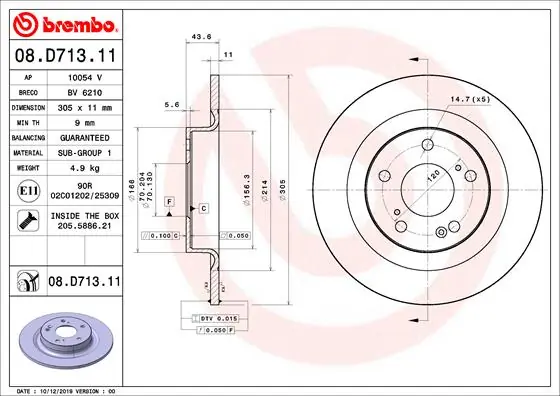 Disque de frein BREMBO 08.D713.11