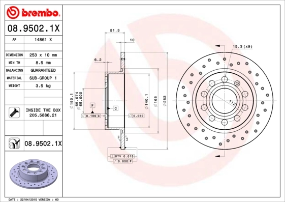 Disque de frein BREMBO 08.9502.1X