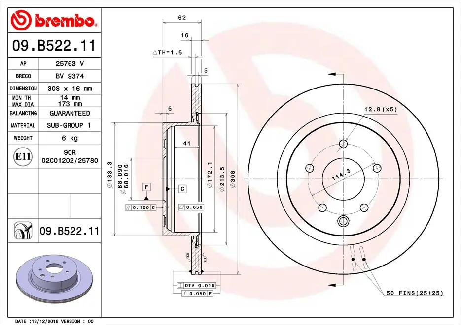 Disque de frein BREMBO 09.B522.11