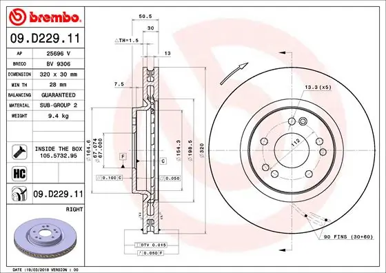 Disque de frein BREMBO 09.D229.11