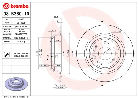 Disque de frein BREMBO 08.B360.10
