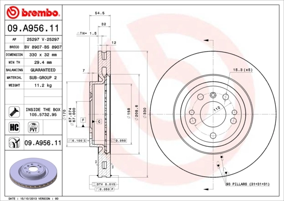 BREMBO 09.A956.11 — Диск гальмівний