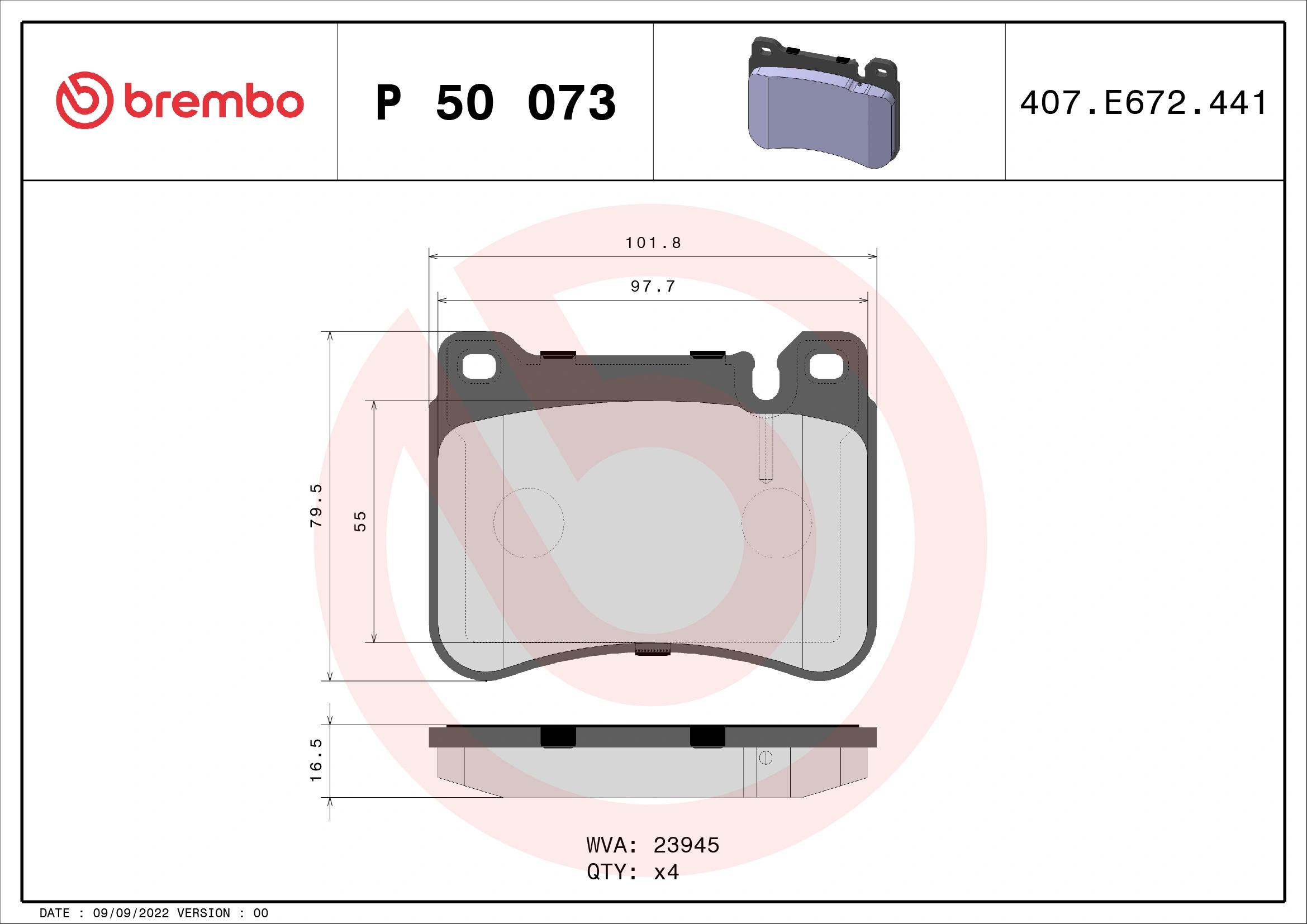 Kit de plaquettes de frein, frein à disque BREMBO P 50 073