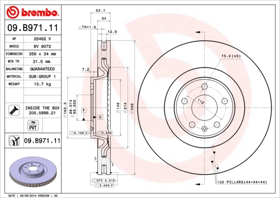 Disque de frein BREMBO 09.B971.11
