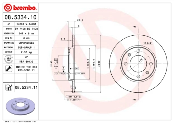 Disque de frein BREMBO 08.5334.11