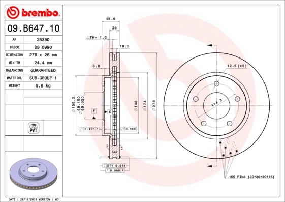 BREMBO 09.B647.10 — Диск гальмівний