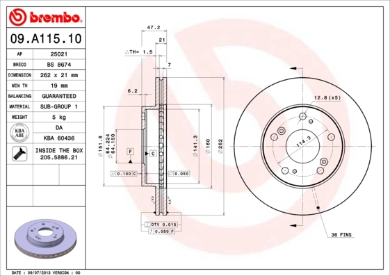 Disque de frein BREMBO 09.A115.10