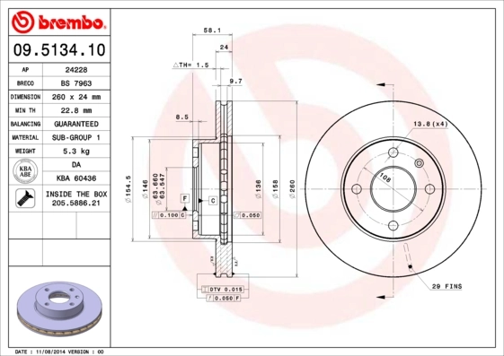 Disque de frein BREMBO 09.5134.10
