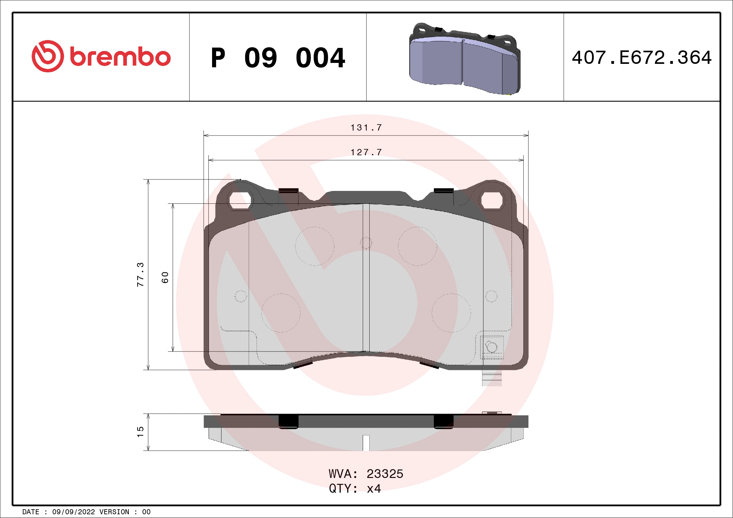 BREMBO P09004 — Колодки гальмівні дискові