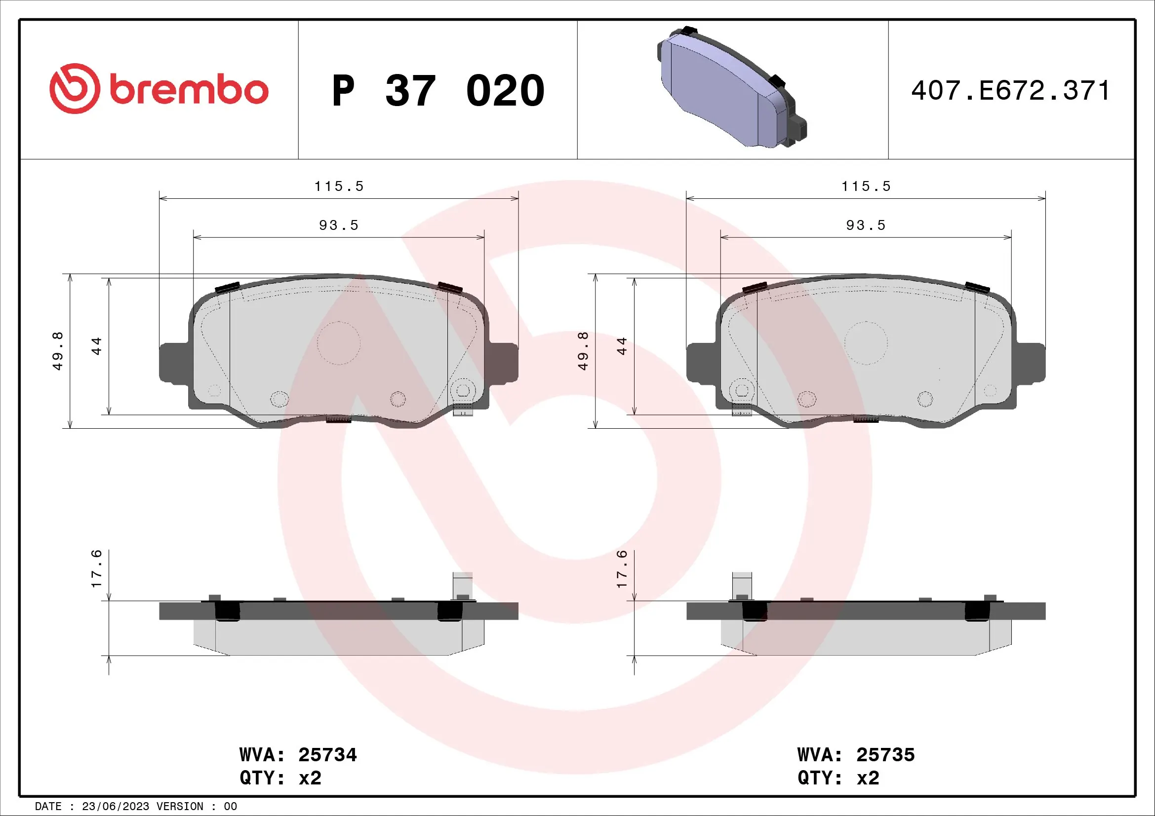 BREMBO P37020 — Колодки гальмівні дискові