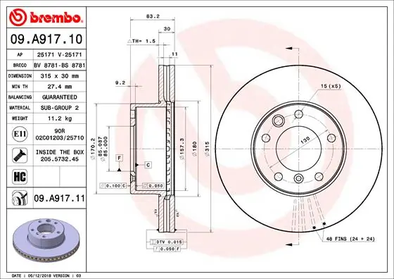 Disque de frein BREMBO 09.A917.11