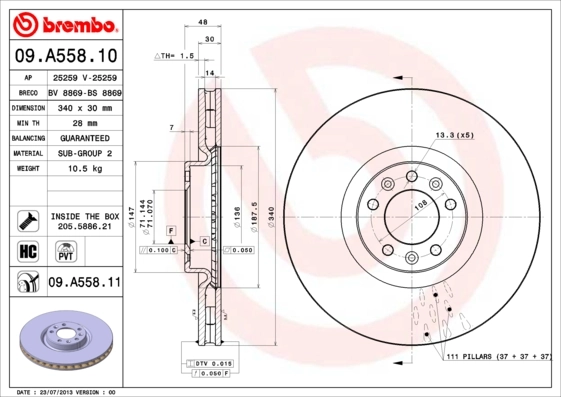 Disque de frein BREMBO 09.A558.11