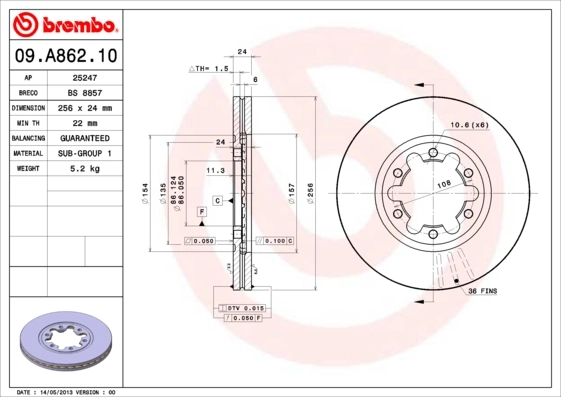 Disque de frein BREMBO 09.A862.10