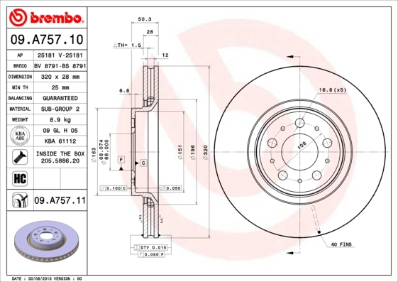 Disque de frein BREMBO 09.A757.11